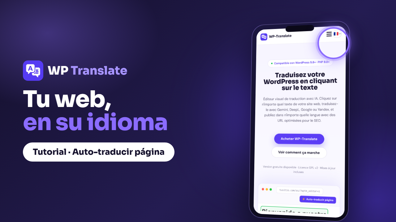 Selector de idioma en una web WordPress vista en el móvil